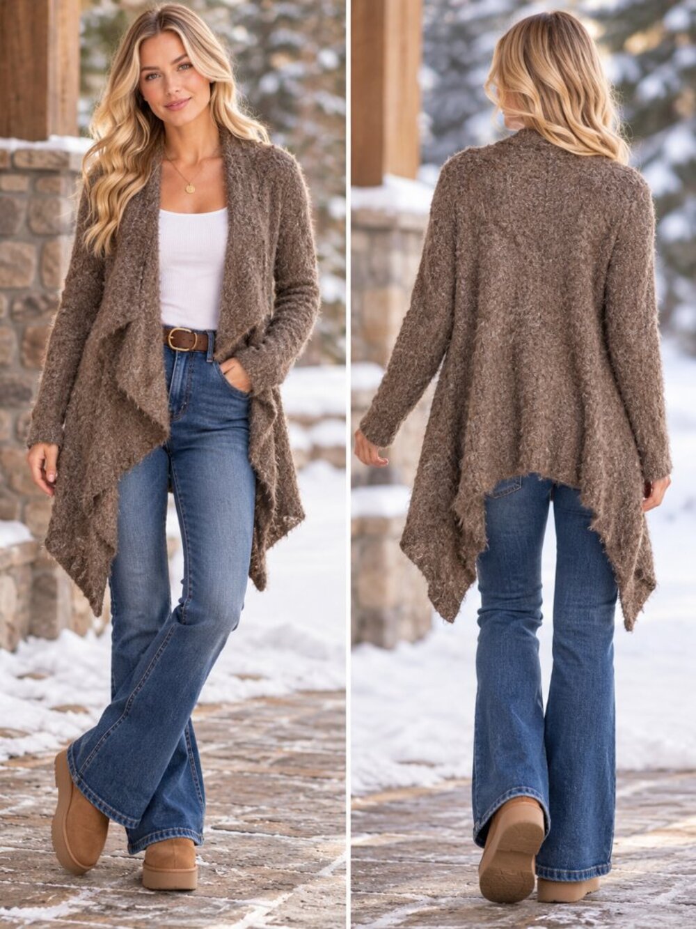 Novica Baby Alpaca Boucle Draped Cardigan Sweater Women’s Brown Size S Boho